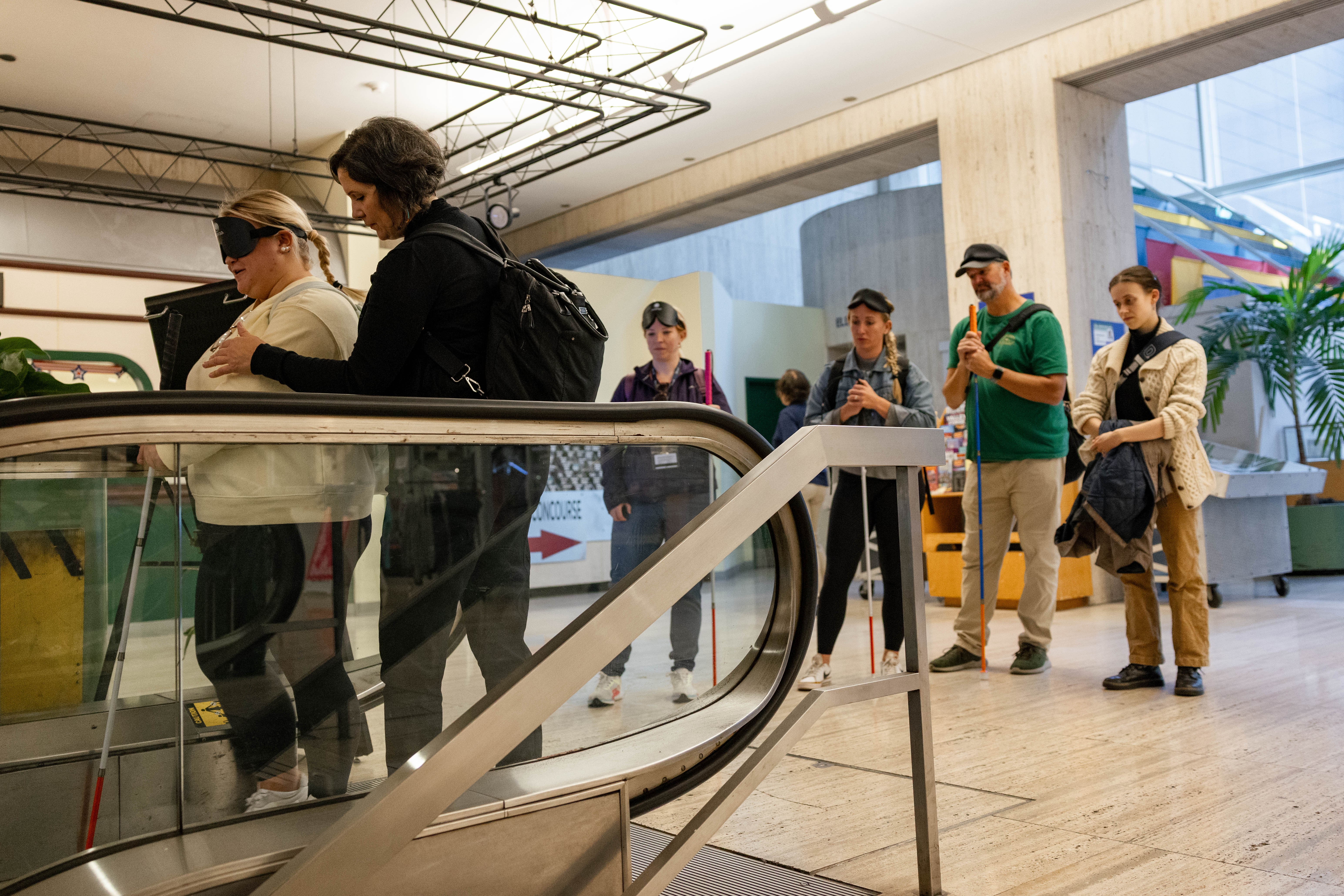 BLVS students navigate an escalator pic1