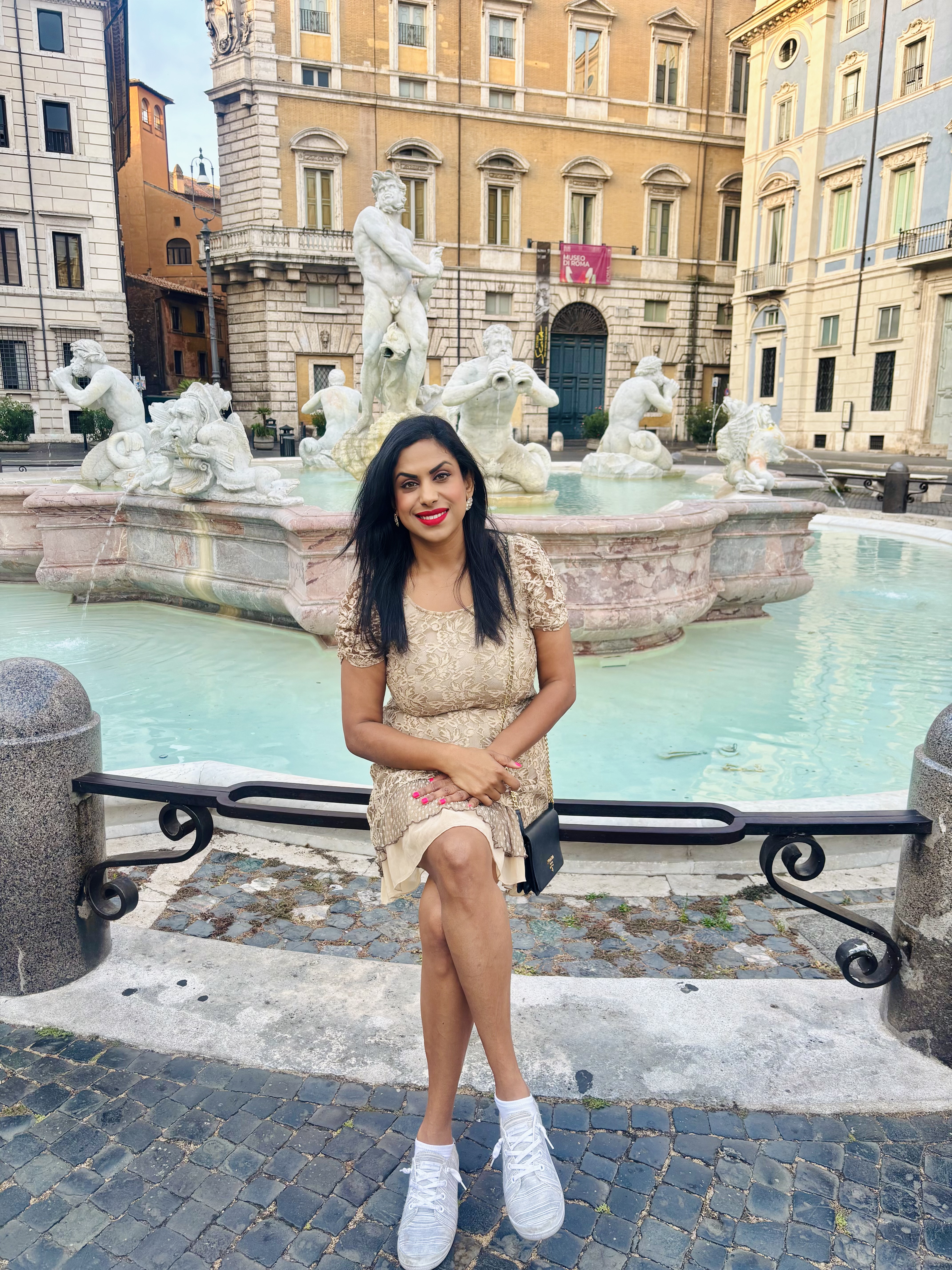 Dr. Paranthan in front of fountain