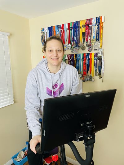 Kelly Salmon on a indoor bike