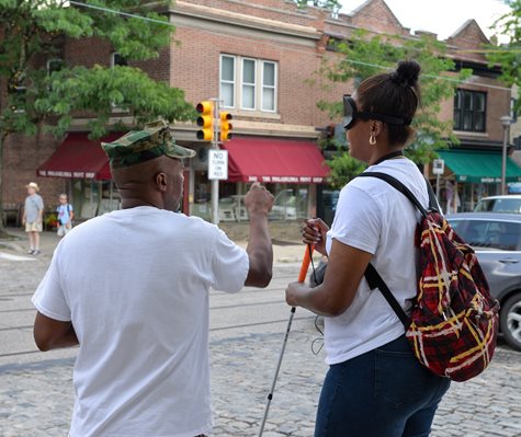 O&M students on the street in Chestnut Hill