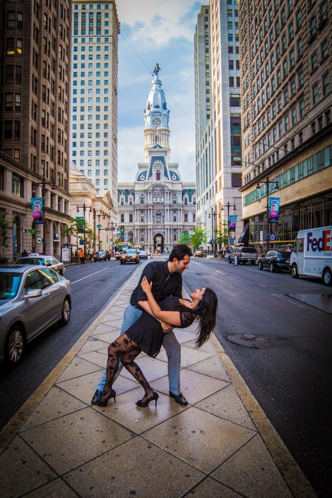 Riya and Rohit kissing in front of City Hall