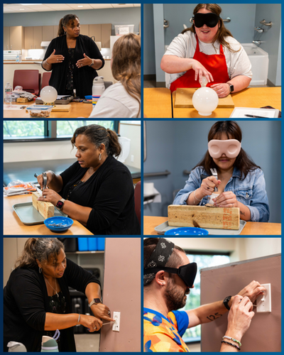 BLVS students learning basic home mechanics while blindfolded
