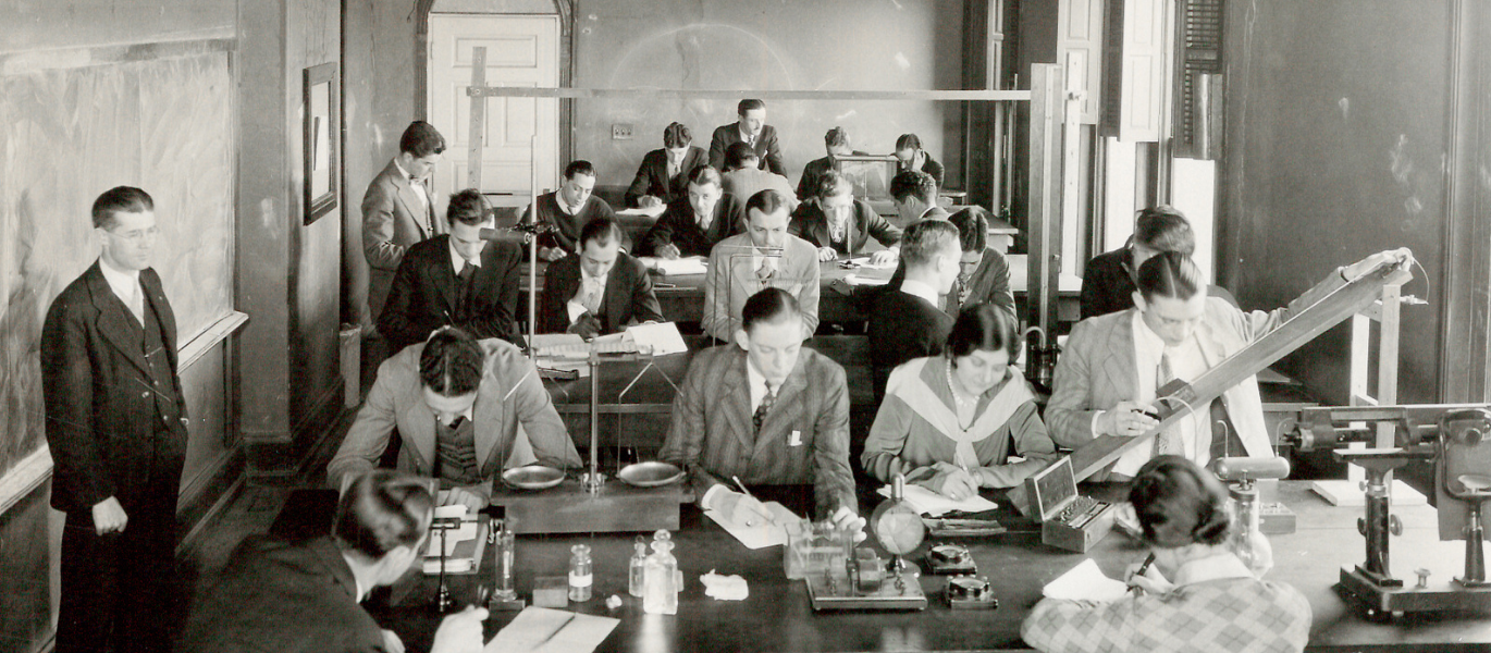 black and white photo of optometrists