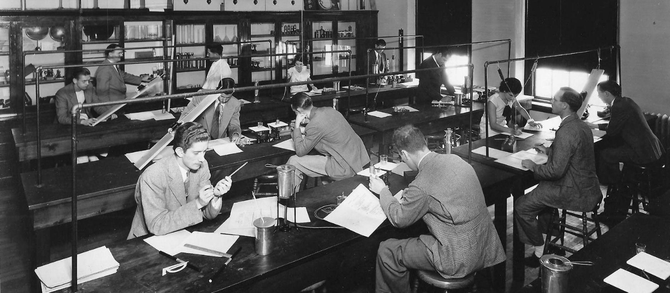 black and white photo of optometrists