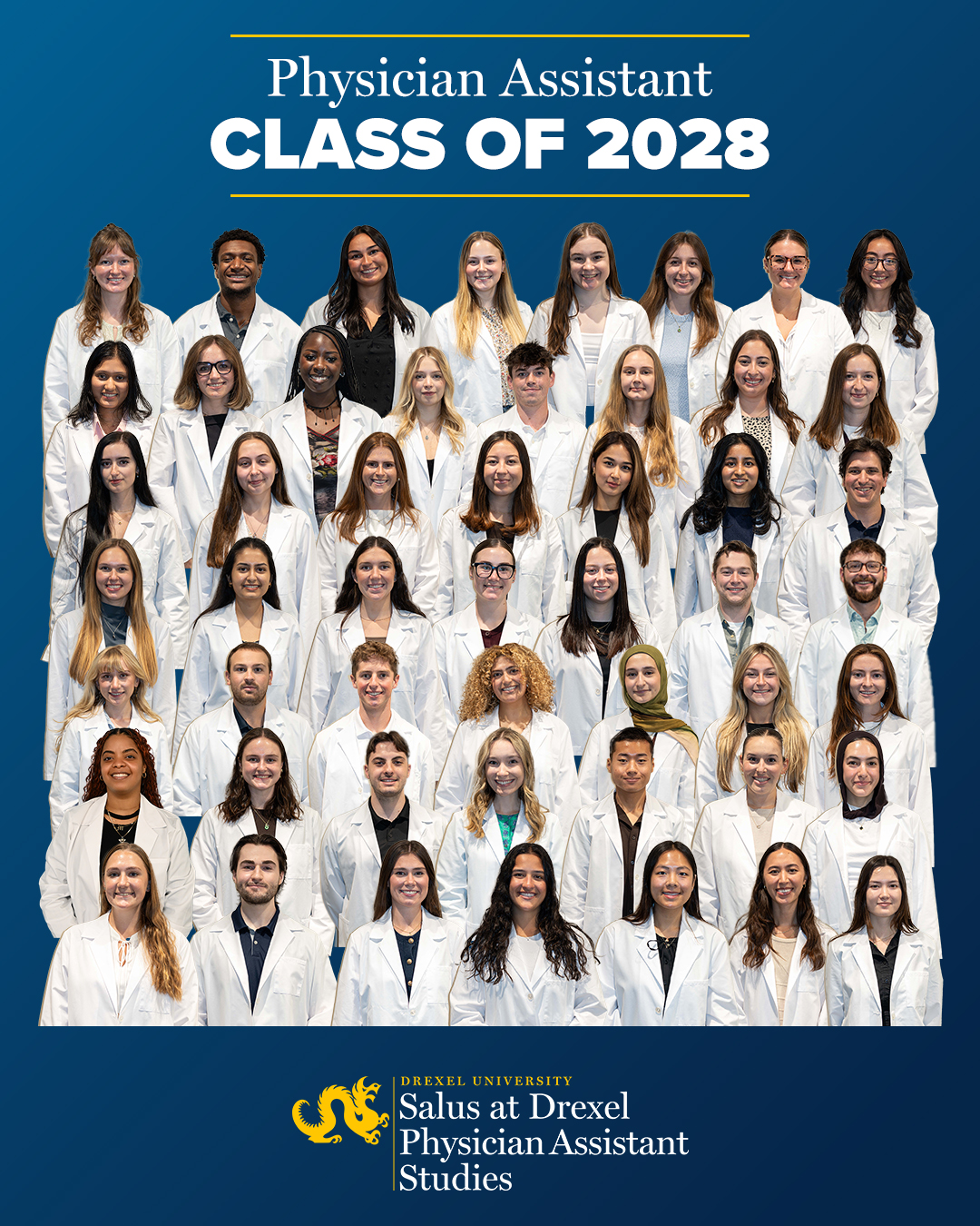 collage of PA students in their white coats