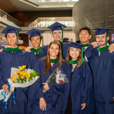 PA students in their cap and gown at commencement