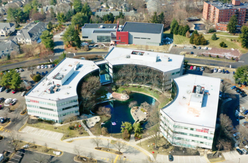 drone shot of campus