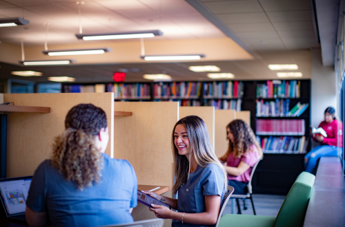 female students in the library