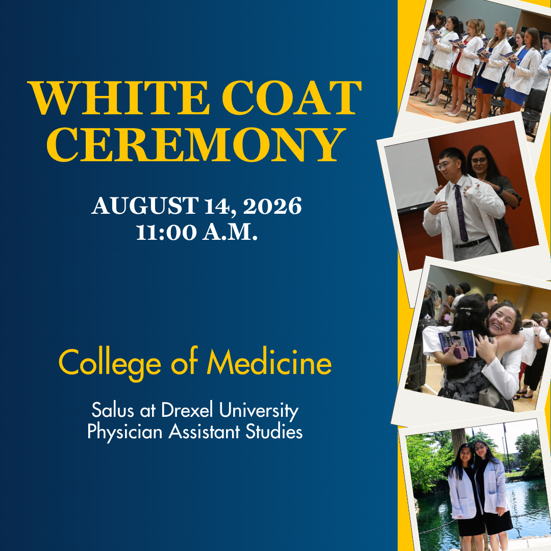 white coat ceremony announcement with photos of PA students
