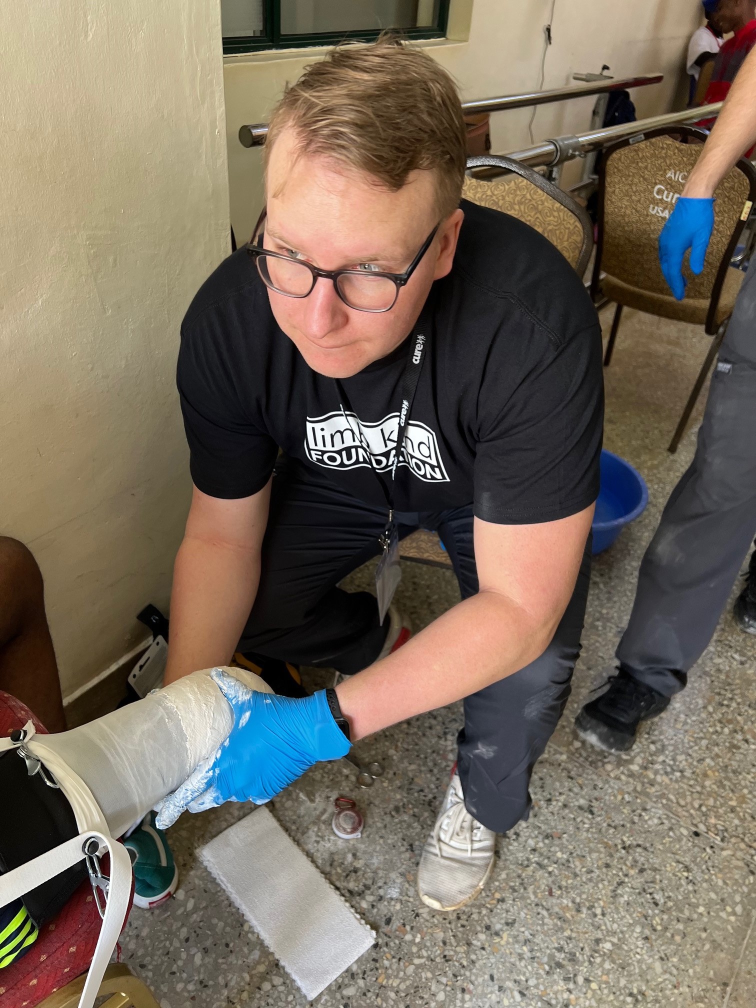 O&P student fitting prosthetic