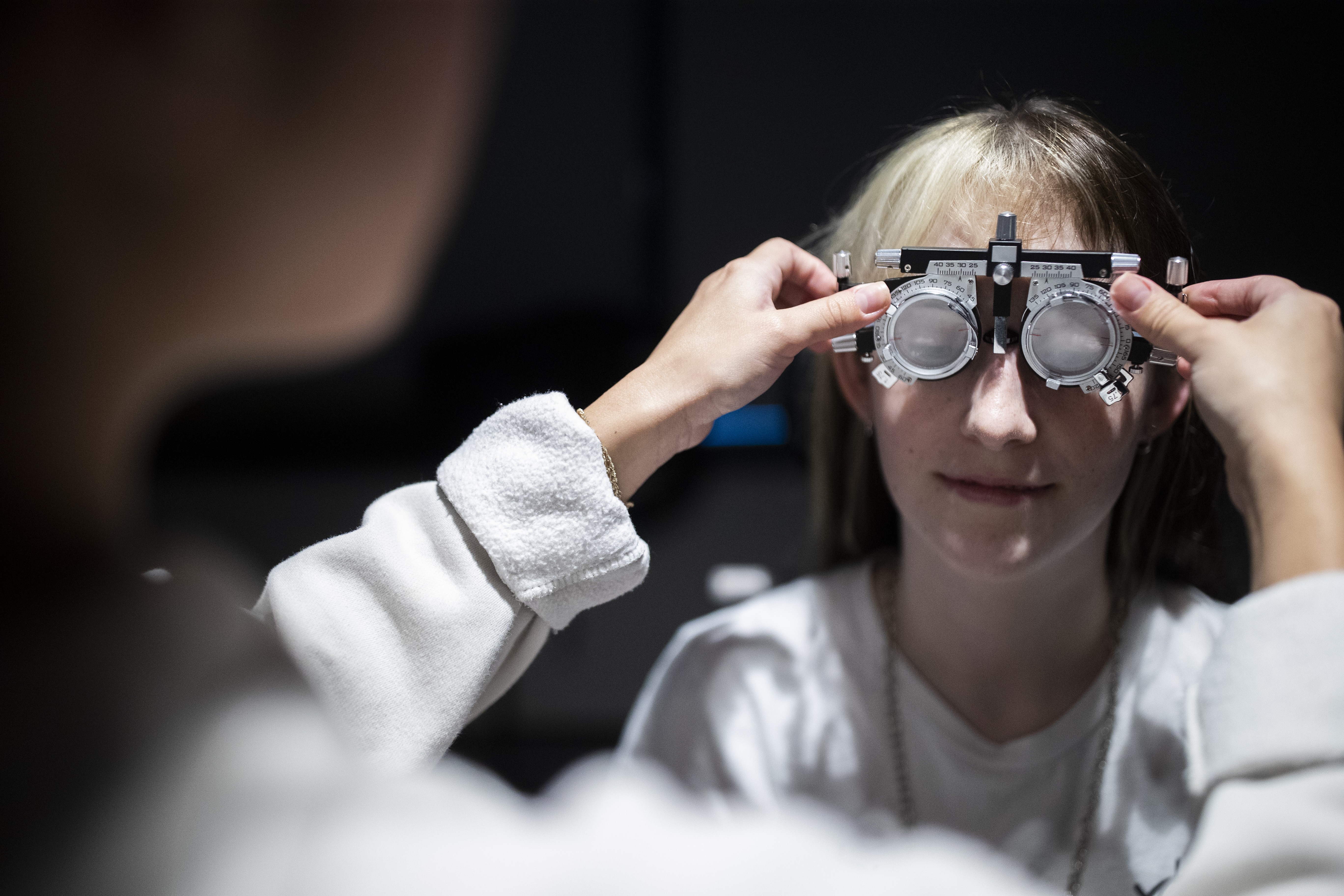 Patient being examined in eye lab