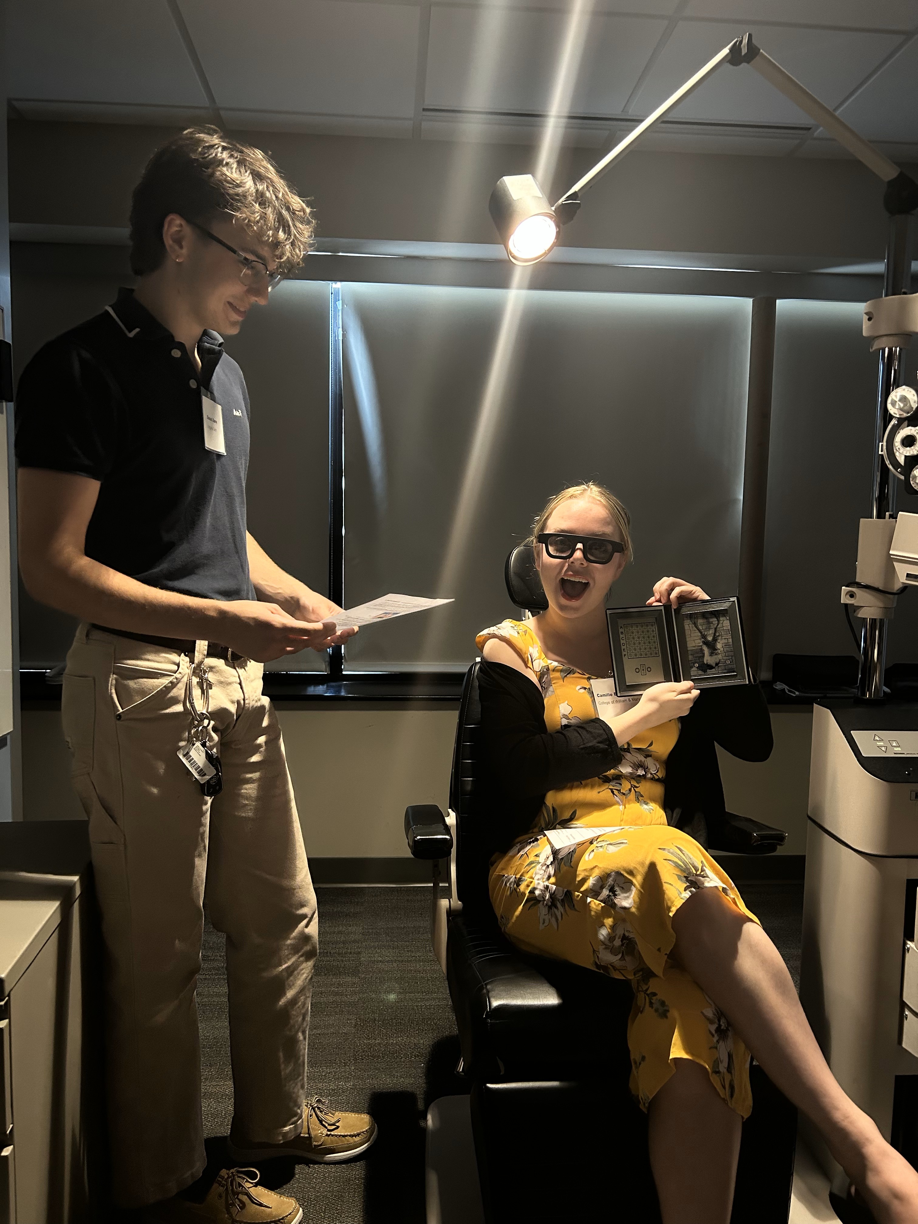 Camille Blakemore and colleague in the eye lab