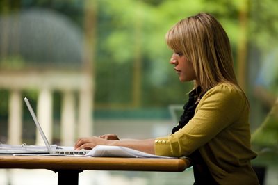 Woman working on her laptop