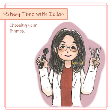 Graphic with a caricature of Ariella that says "study time with Iella. Choosing your frames"