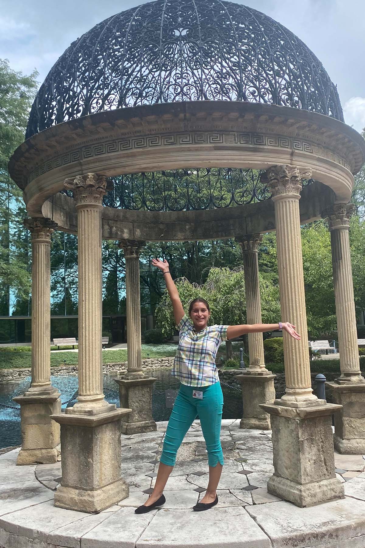 Veronica Baez at gazebo at the Elkins Park campus