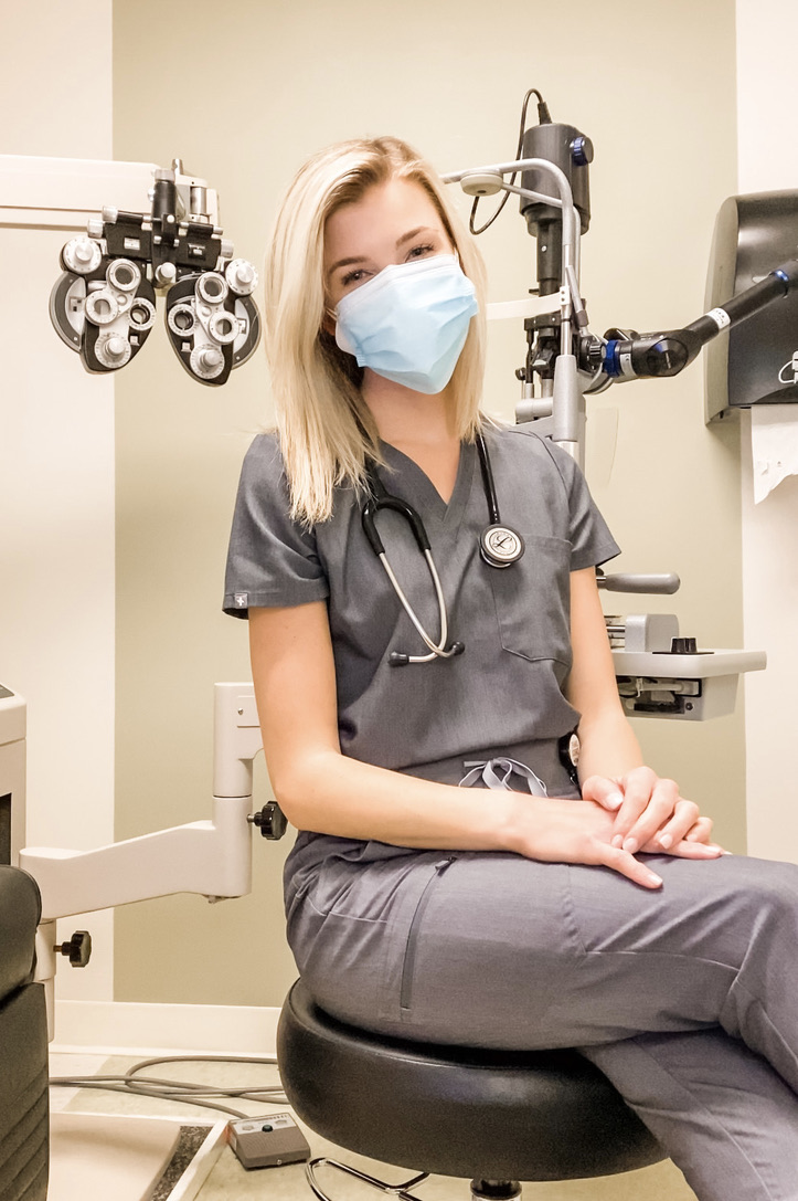 Missy Young in an optometric exam room