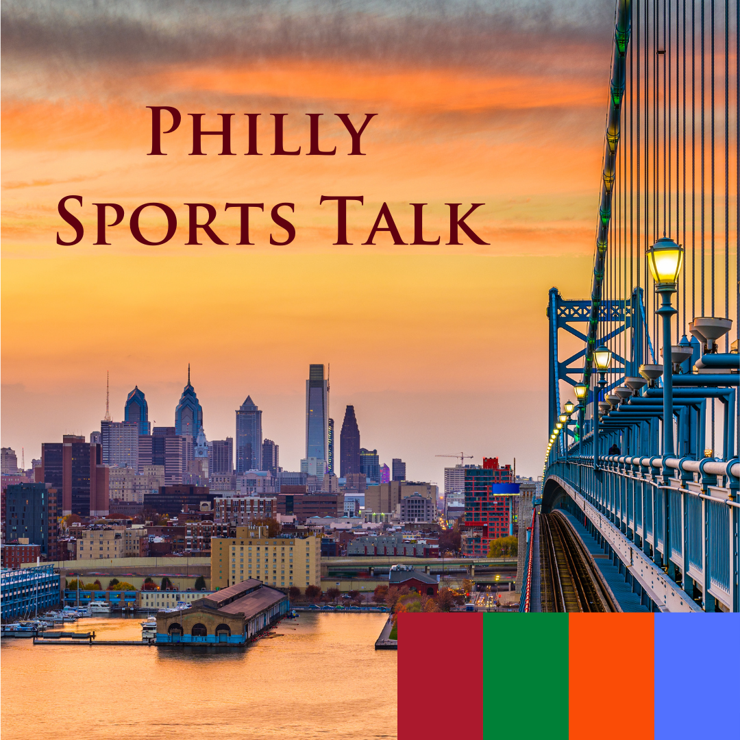 graphic that says "philly sports talk" with the philly skyline in the background