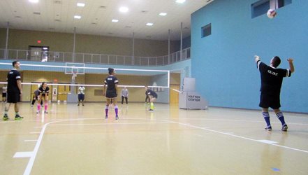 Salus students at the Hafter center playing volleyball