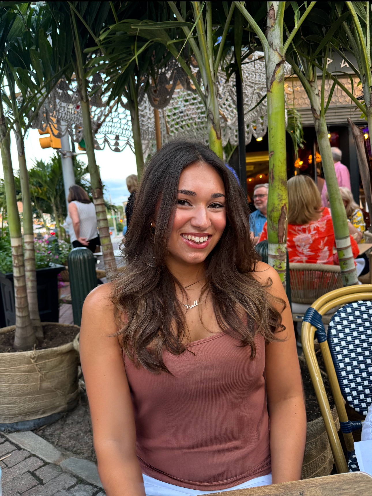 Noelle at a restaurant