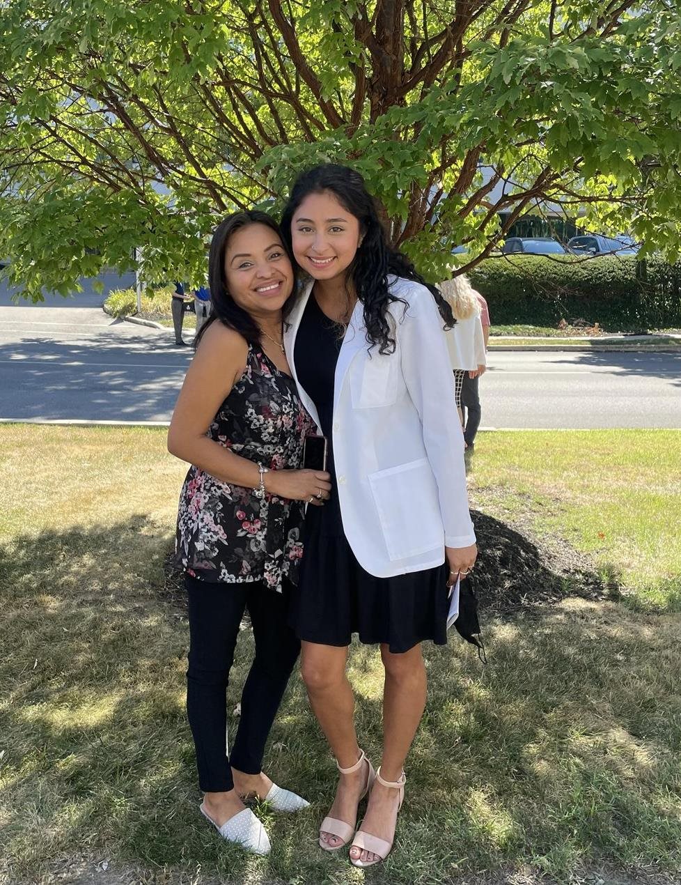 Sophia and her mother at white coat ceremony