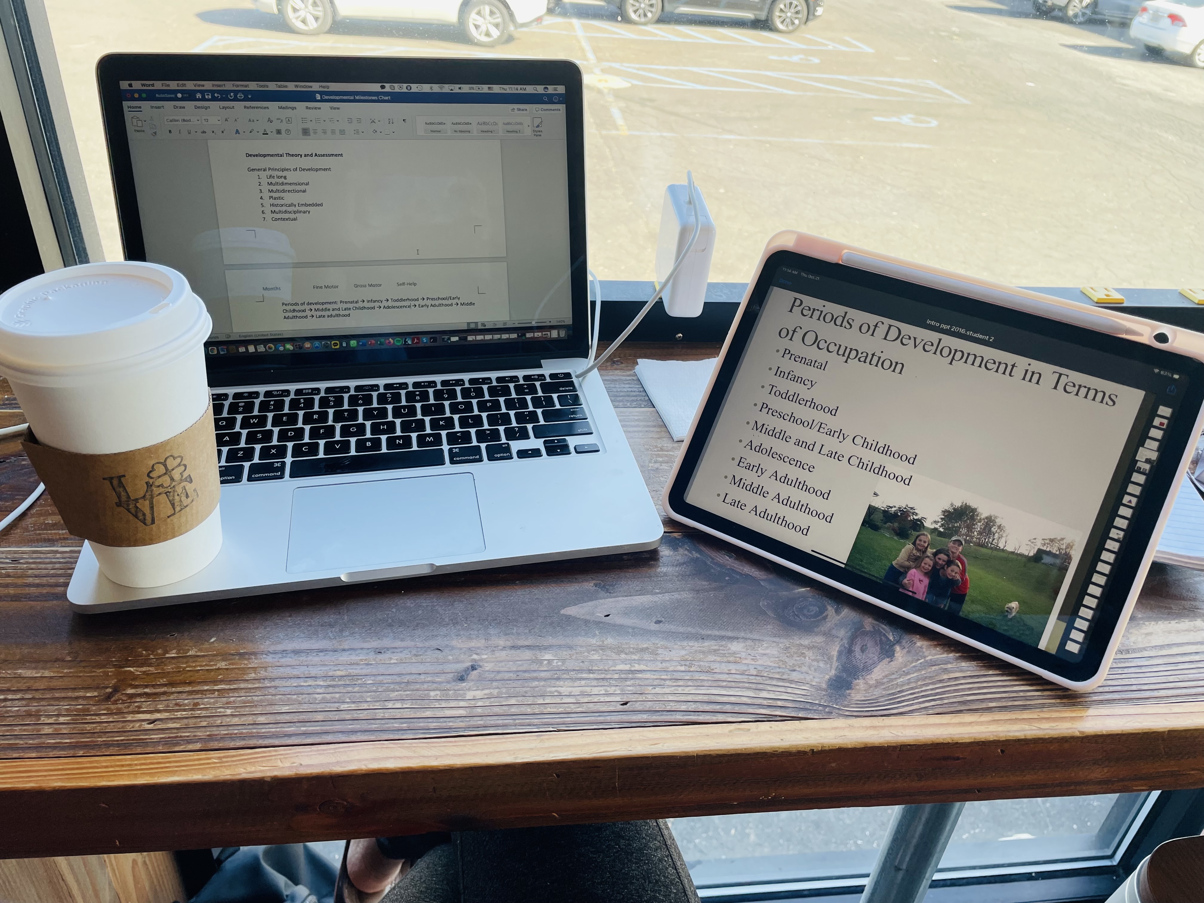  Timaj Yusuf's desk with devices she uses for coursework